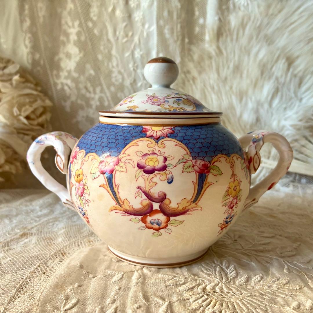 サルグミンヌミントンシュクリエ　ブルー青　シュガーポット　フランスアンティーク