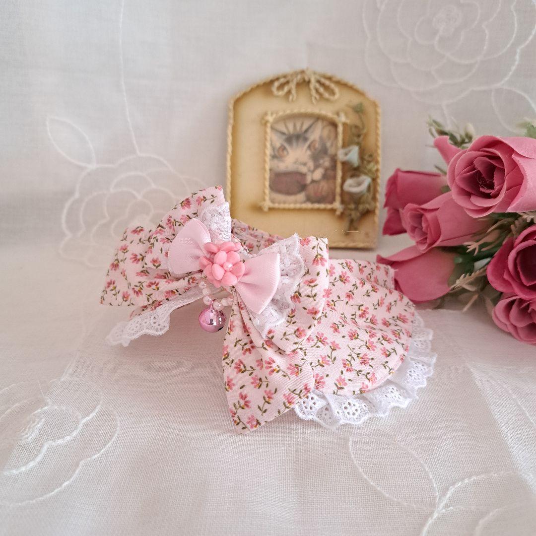 リトルフラワー柄(ピンク)わんちゃん猫ちゃん用襟付首輪