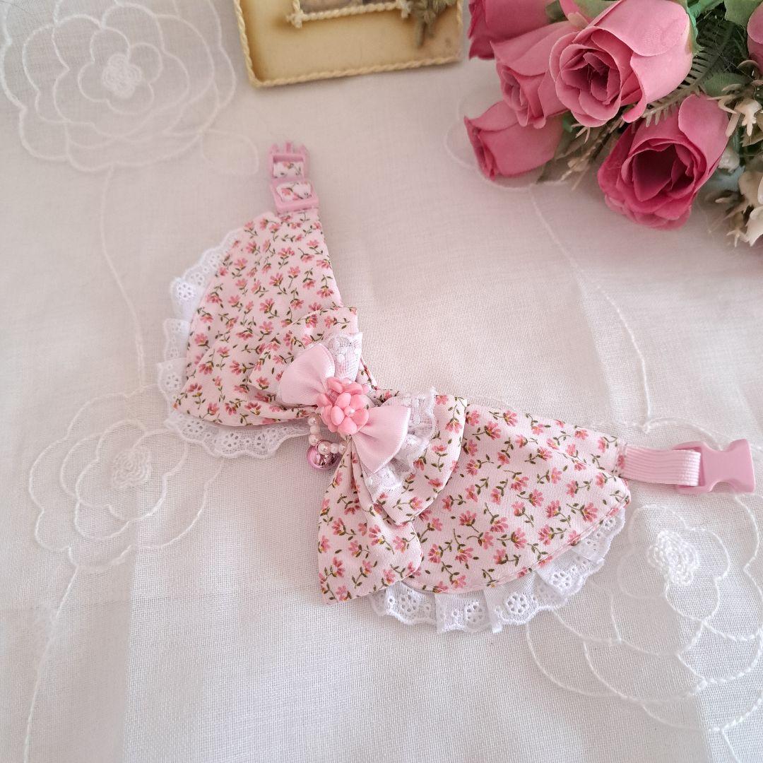 リトルフラワー柄(ピンク)わんちゃん猫ちゃん用襟付首輪