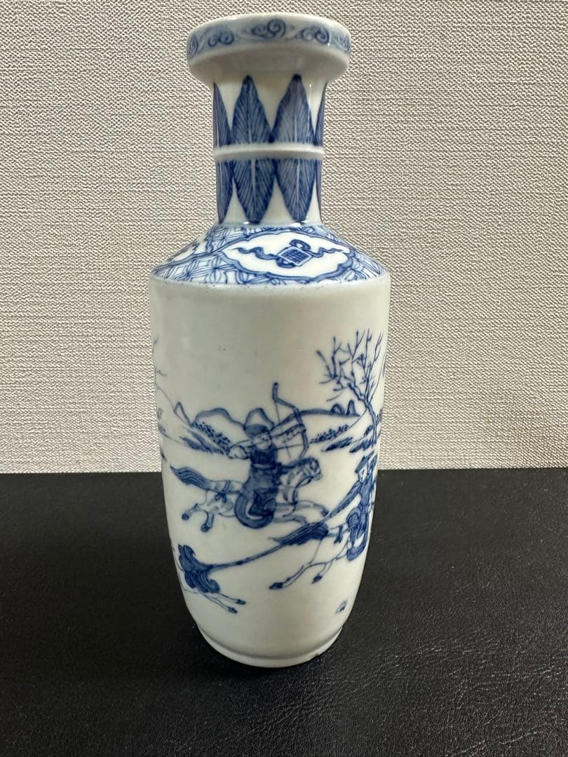 中国骨董　青花人物棒槌瓶　清時代