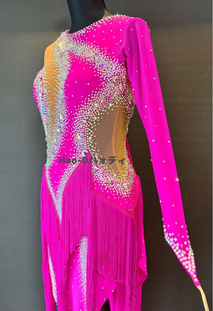 新品★ラテンドレス★M★社交ダンス★フリンジ★競技会★マゼンタピンク
