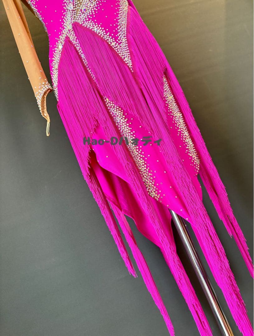 新品★ラテンドレス★M★社交ダンス★フリンジ★競技会★マゼンタピンク