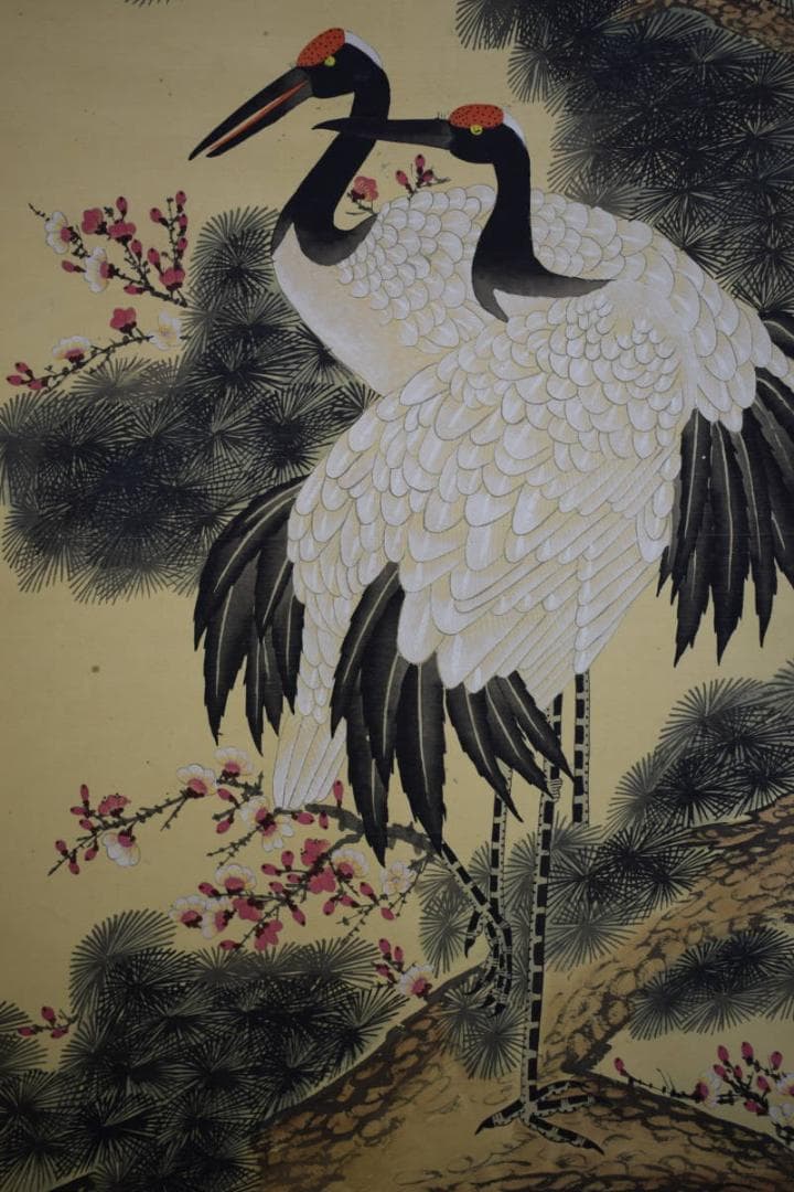 真作/秀平/松鶴図/布袋屋掛軸HF-714