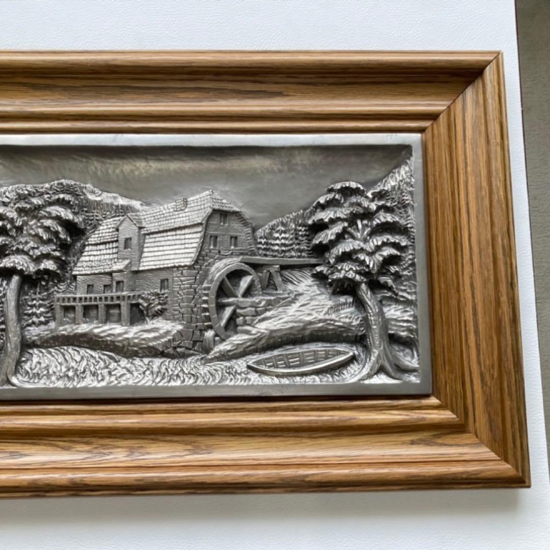 ドイツ 錫 金属 工芸品 彫刻 手作り 額装 レリーフ レトロ ヴィンテージ