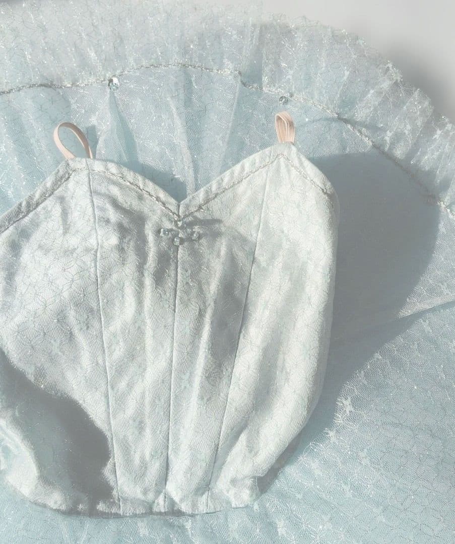 バレエ　2着まとめチュチュ　水色シルバーレース　袖、冠付　小学校3年生