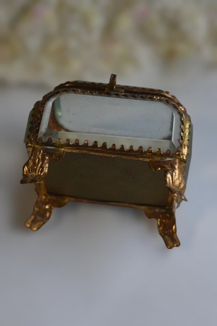 美品　ガラス宝石箱　ジュエリーボックス　　フランスアンティーク　べべルガラス