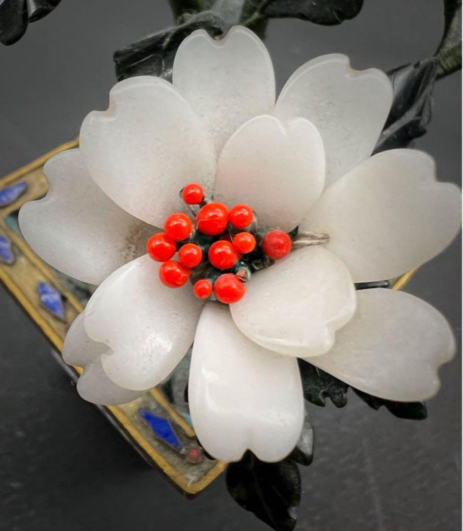 中国美術 古玩 七宝焼 景泰藍 玉石盆栽　玉石盆景