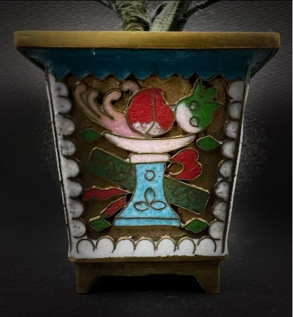 中国美術 古玩 七宝焼 景泰藍 玉石盆栽　玉石盆景