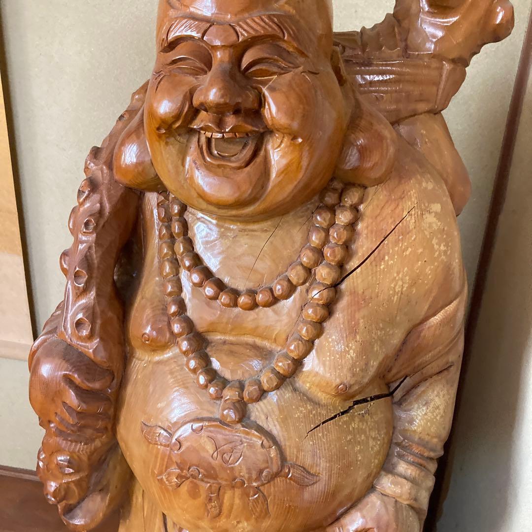 開運　木彫　布袋さん　置物　オブジェ　インテリア　商売繁盛　風水