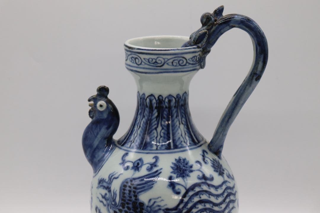 中国美術　染付　龍柄水注　大明宣徳年製銘　送料込み251015