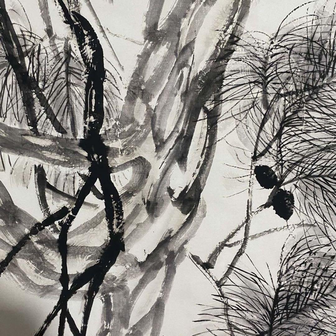 四尺 中堂 水墨画 松鷹図 齊白石風 宣紙 裏打ち済み 防伪証明書付