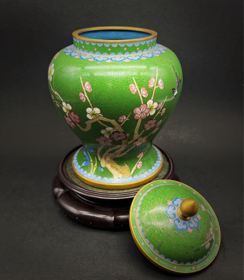 中國美術 景泰 七宝焼 將軍罐 茶葉罐 置物 中人民共和国制造 飾り壺