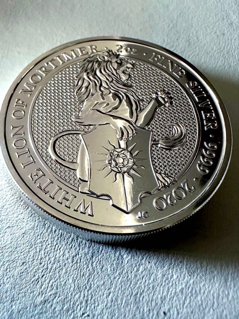 2020年 イギリス モーティマーの白ライオン 2オンス 銀貨 純銀 カプセル付