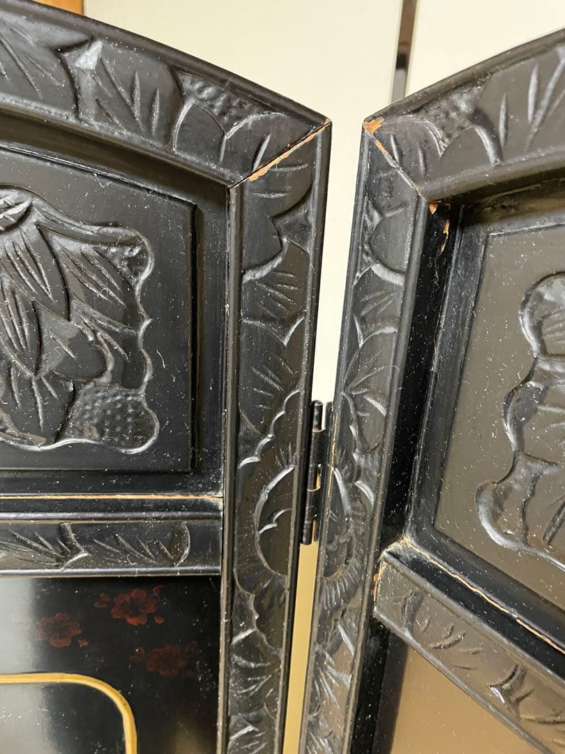 螺鈿細工 四曲屏風 大型 木製 アンティーク 和家具 インテリア