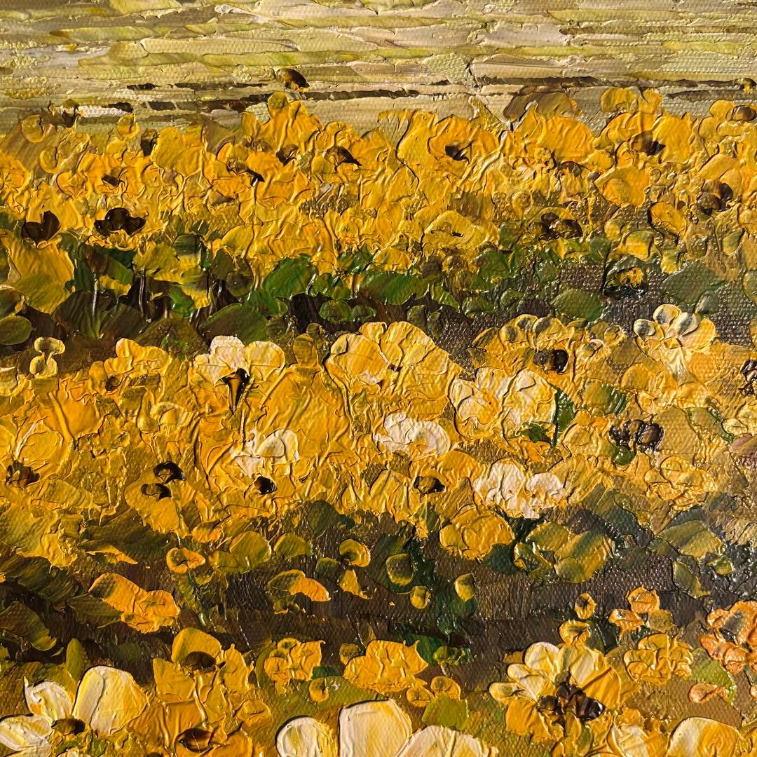 手書き油絵 菜の花畑 肉筆絵画 インテリア 油彩画