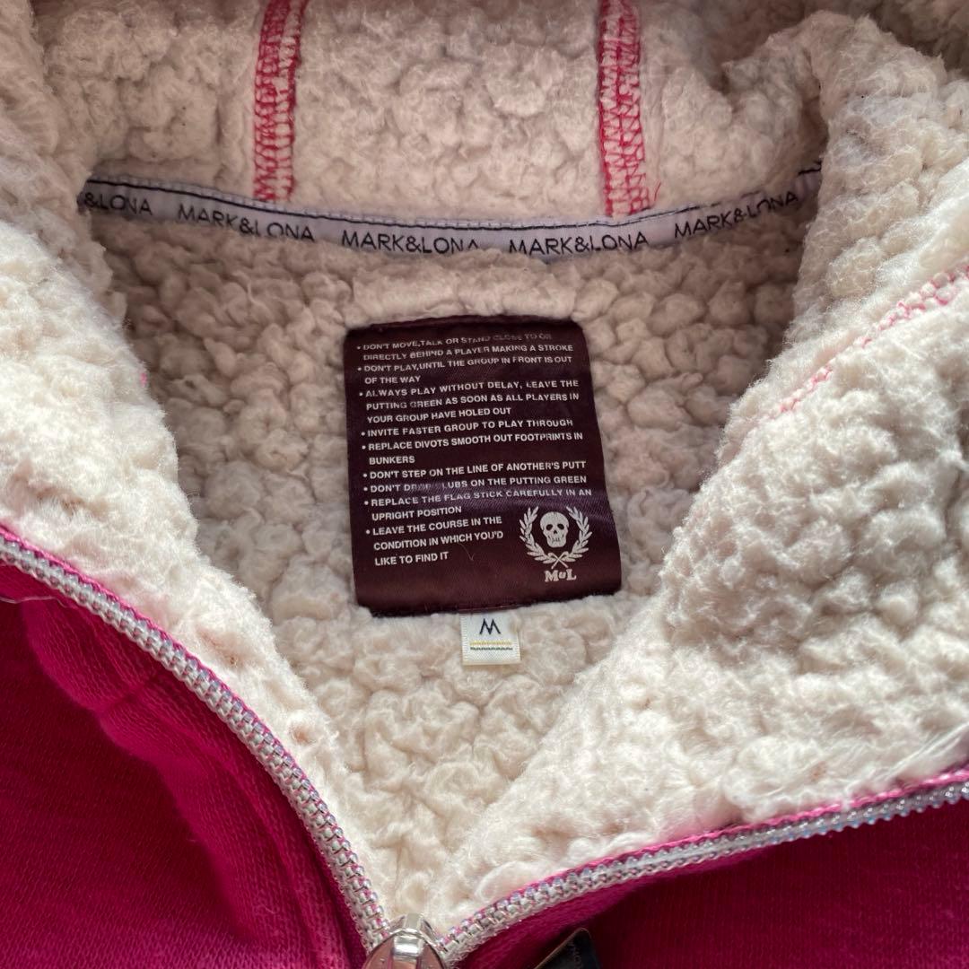 マークアンドロナ ピンク スカル ドクロ ジップアップ 裏ボアフード付