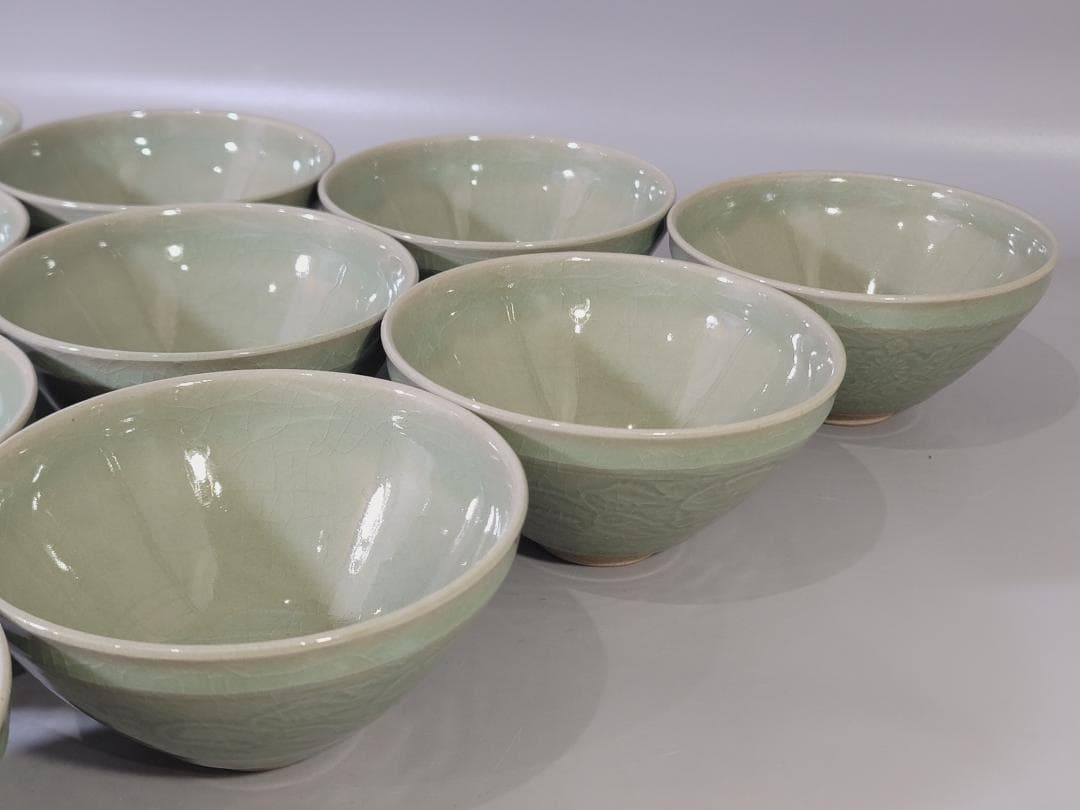 茶道具 青磁天目数茶碗 十客 共箱 DT740