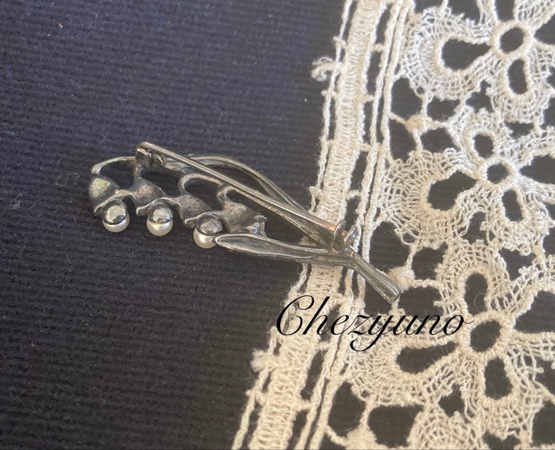 フランスアンティーク 鈴蘭 スズラン　シルバー925 パール装飾 ブローチ