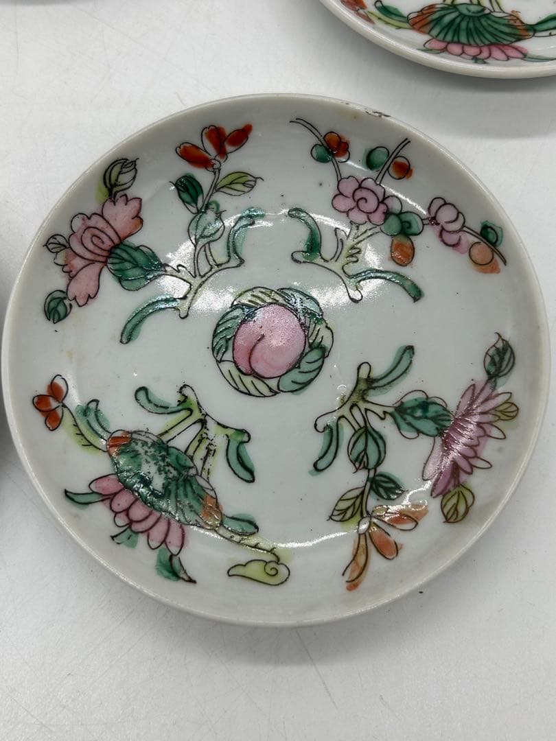 中国　清時代　粉彩花卉紋小皿5点　送料込み0412