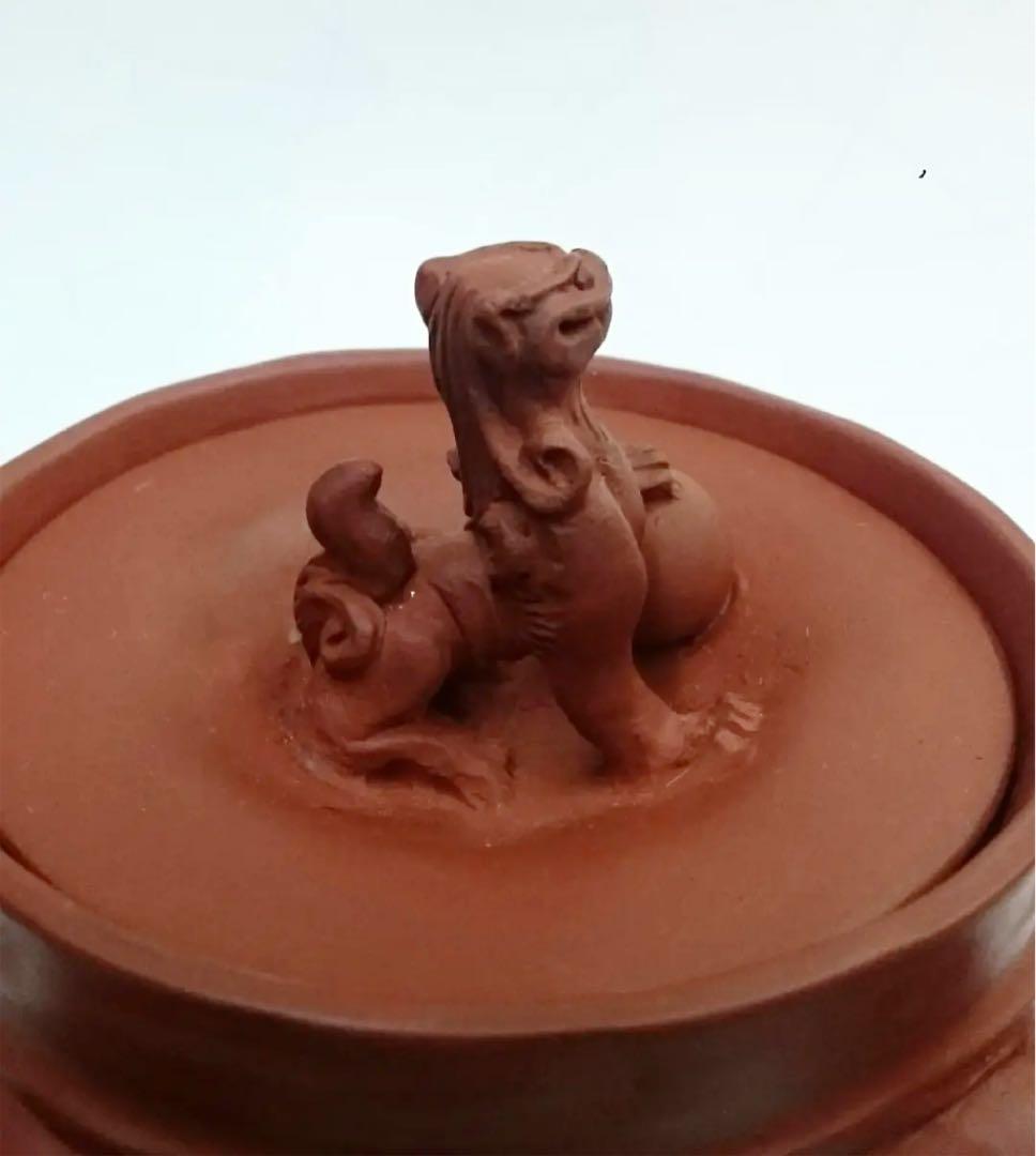 【茶注4  手捻　朱泥　玉獅子】間野弥平　共箱