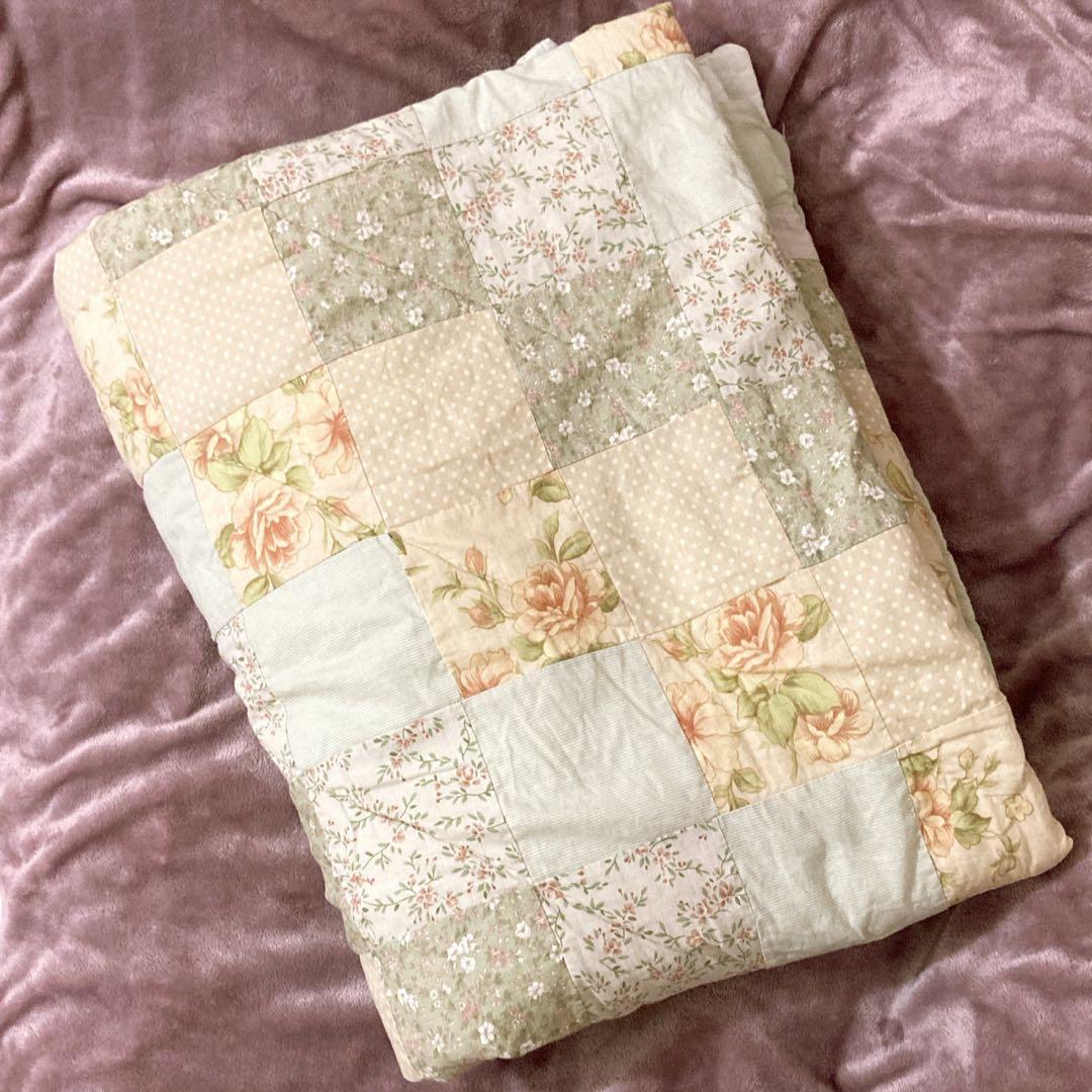 vintage 花柄パッチワークキルト ボタニカル ベッドカバー 掛け布団