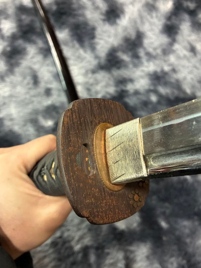 G0）当時物 高級 居合刀 模造刀 日本刀 桜絵木瓜鍔 黒呂鞘 ビンテージ