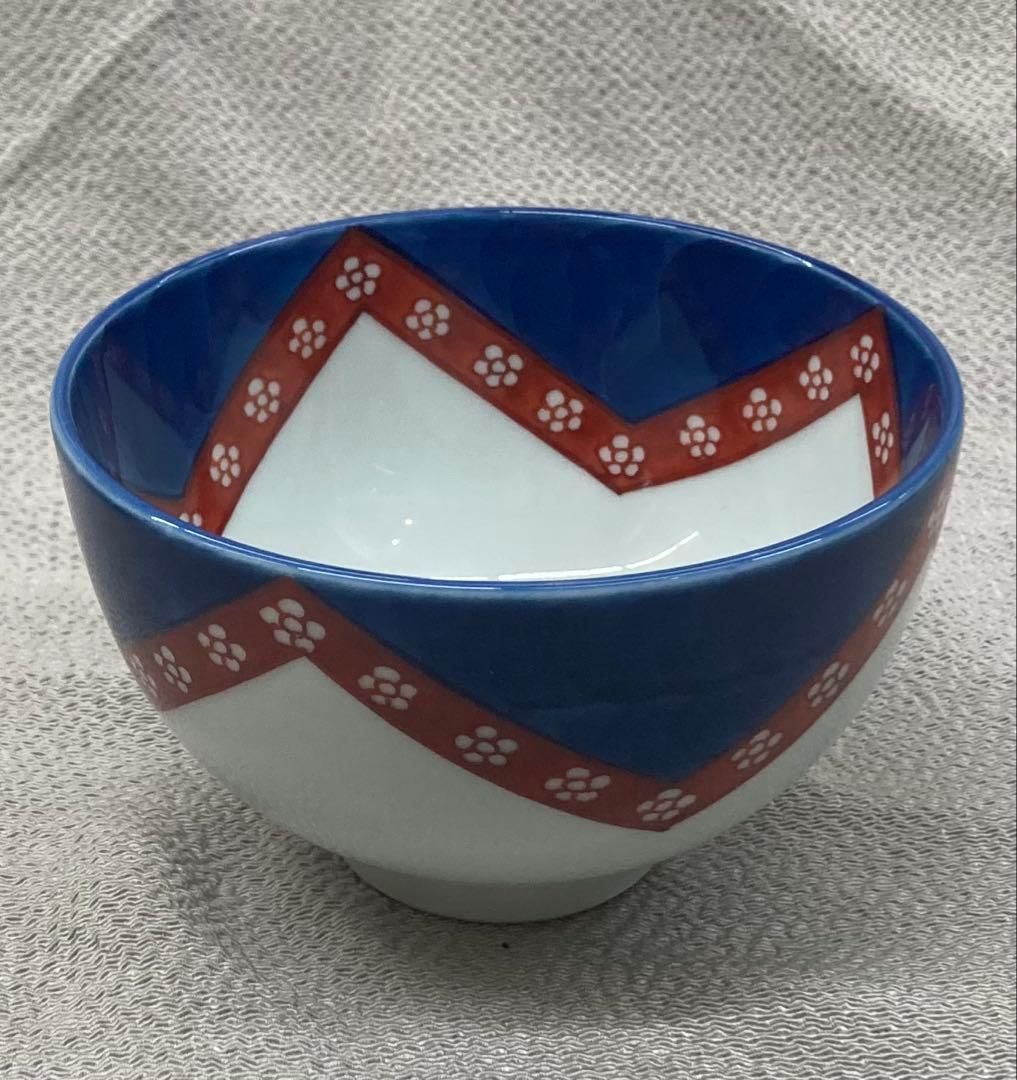 B486b「染錦梅小紋 飯碗」源右衛門作　共箱　是米木窯　古伊万里　食器