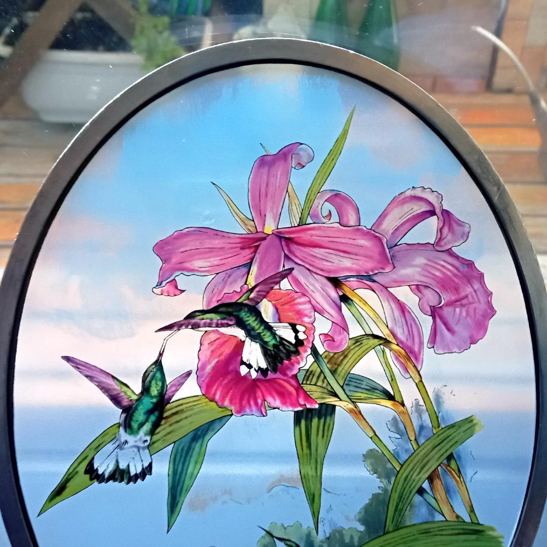 大判ステンドグラス Hummingbird ハミングバードと蘭グラスマスターズ社