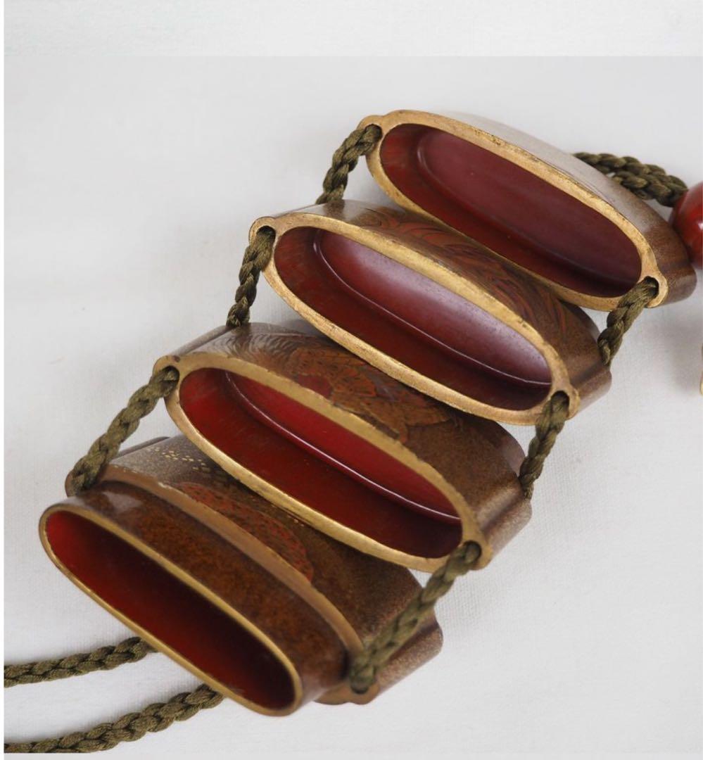 送料無料　江戸時代　極上品（在銘）本金梨子地螺鈿蒔絵 鶏図印籠 人物根付 木箱付