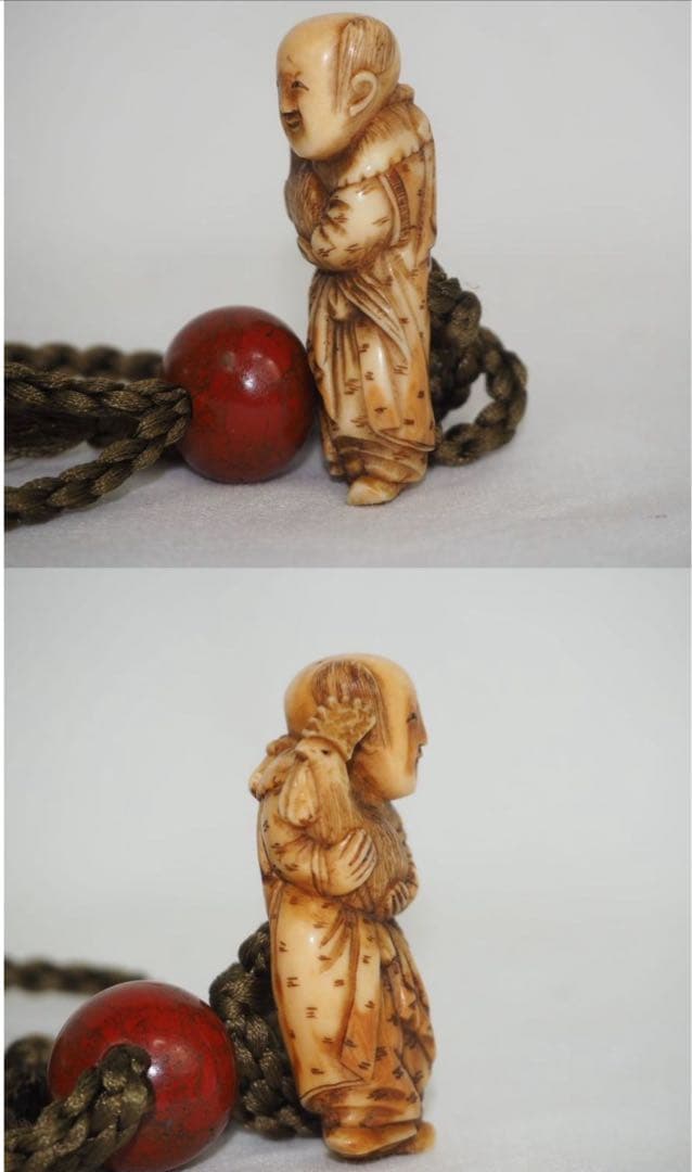 送料無料　江戸時代　極上品（在銘）本金梨子地螺鈿蒔絵 鶏図印籠 人物根付 木箱付