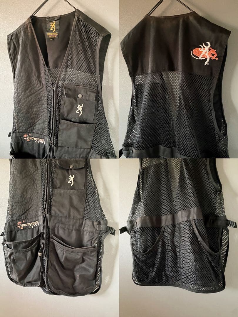 古着 ビンテージ 80s フィッシング ベスト黒 刺繍 XXL ミリタリー 希少