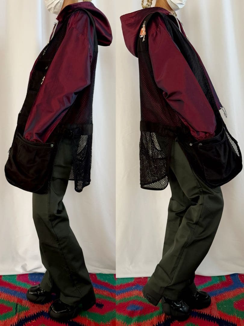 古着 ビンテージ 80s フィッシング ベスト黒 刺繍 XXL ミリタリー 希少