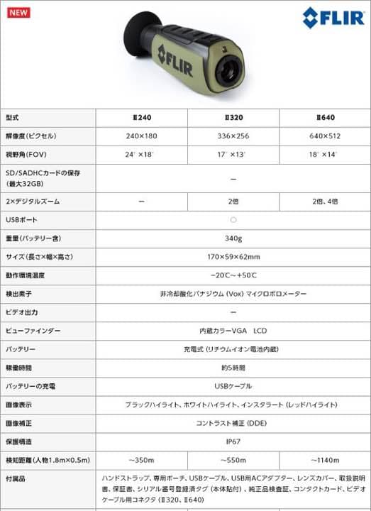サーマル暗視スコープ 防塵防水性/長距離造影 フリアースカウトII320