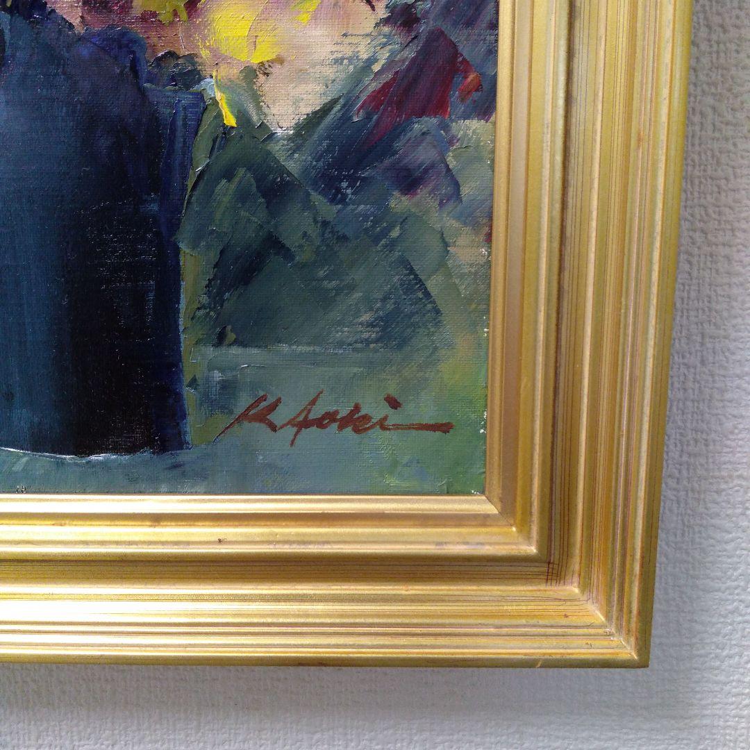 肉質油絵　立て　バラの花と花瓶　青木今陽　額装仕上げ品