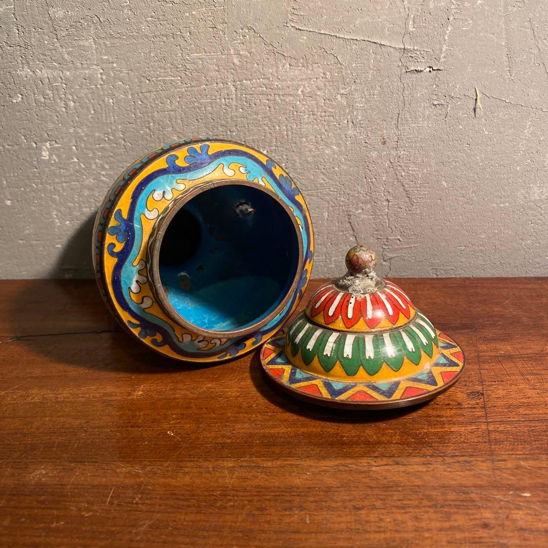 A.七宝焼き 蓋付き容器 仏教 コレクション ヴィンテージ オブジェ