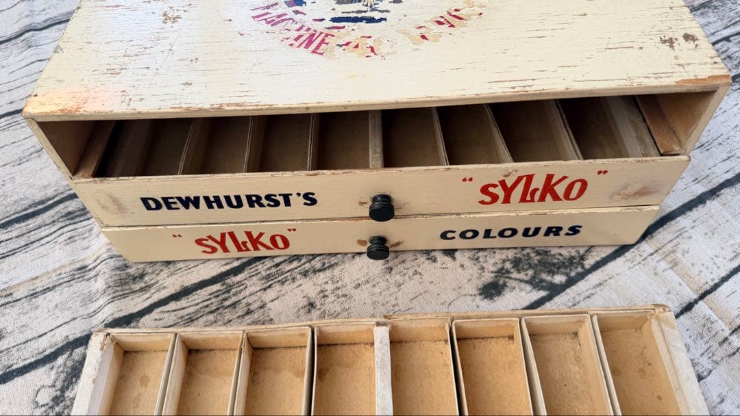 海外アンティーク DEWHURST’S SYLKO 木製3段引き出し仕切り収納