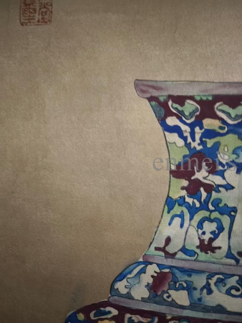 中国古美術 近代 絹本手描き 郎世寧 博古瓶図 三尺 掛軸 水彩画 肉筆 古玩