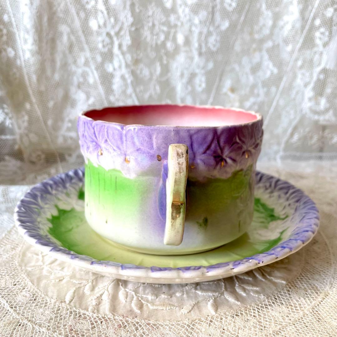 【レア】蝶とすみれのバルボティーヌショコラカップ　C&S フランスアンティーク