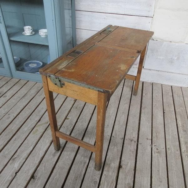 レア イギリス製 アンティーク 家具 スクールデスク 机 2人掛け 6047e
