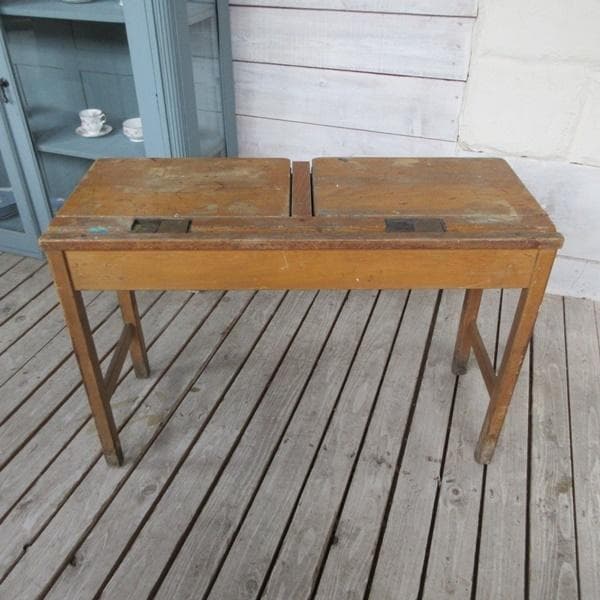 レア イギリス製 アンティーク 家具 スクールデスク 机 2人掛け 6047e