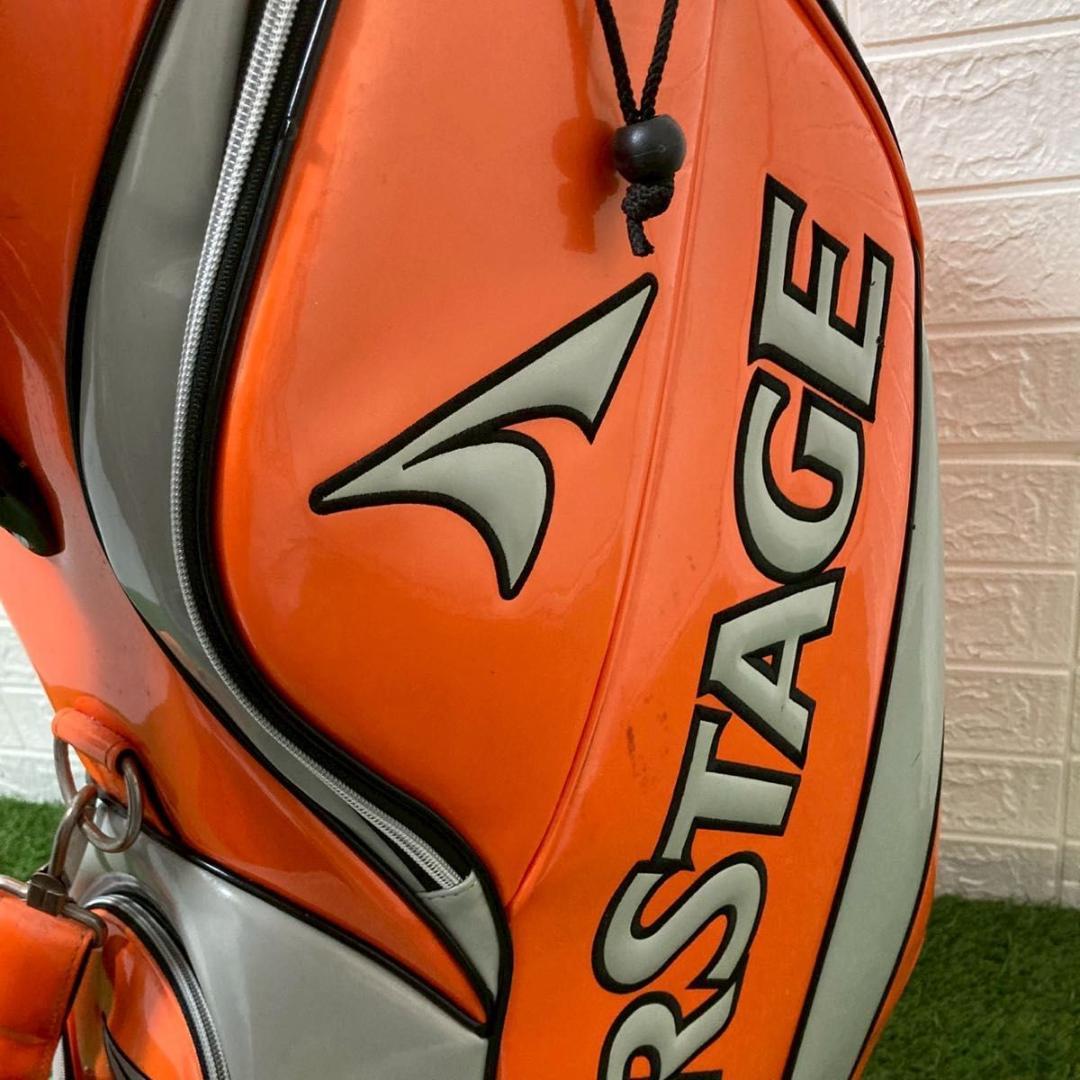 【美品】TOURSTAGE キャディバッグ　ゴルフバッグ　オレンジ　フード付
