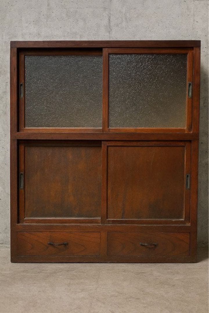 当時物　食器棚 ダイヤガラス　昭和レトロ　水屋箪笥　約87×43×h107cm