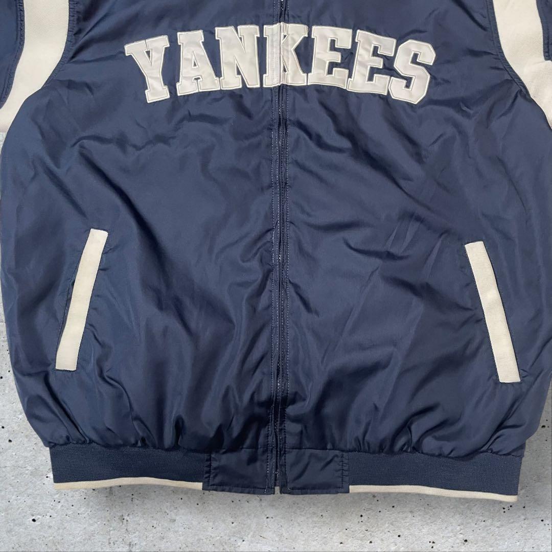MLB公式ニューヨークヤンキースフード付きナイロンジャケットY2K XLネイビー