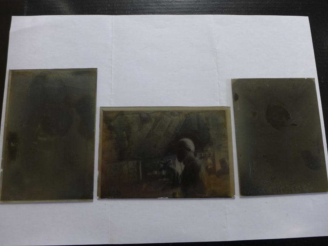 珍品　時代物　戦前　上海事変頃？陸軍　新野部隊通信隊員？　ガラス乾板3点　ネガ