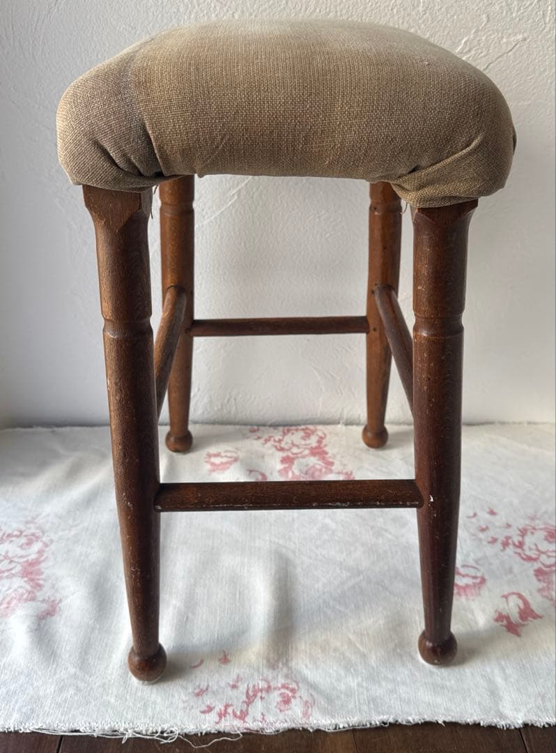 【お値下げ】アンティーク布張りスツール　アンティークスツール　古道具　フランス