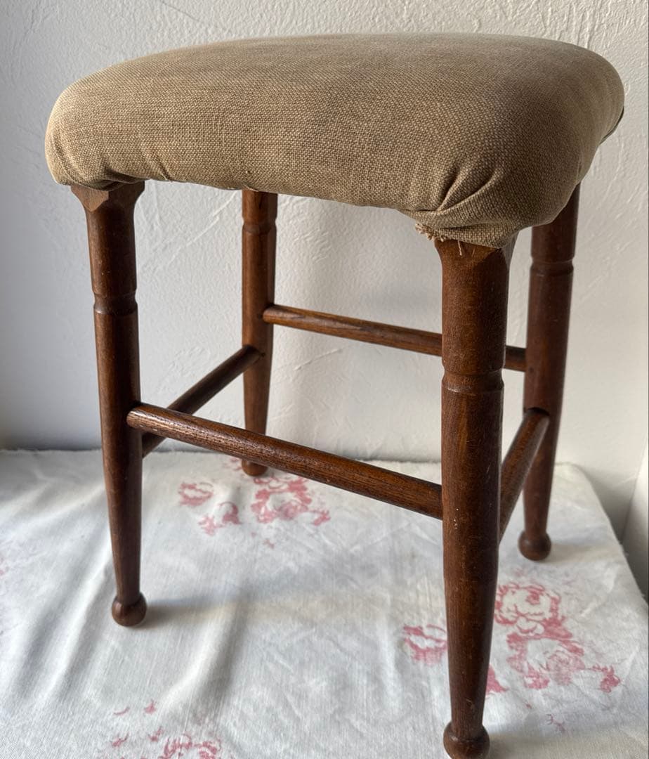 【お値下げ】アンティーク布張りスツール　アンティークスツール　古道具　フランス