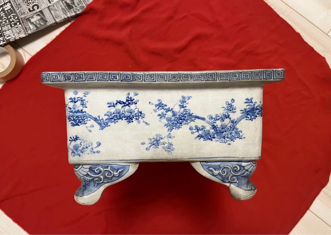 染付鉢　盆栽鉢　長方水盤 幅約53.6cm