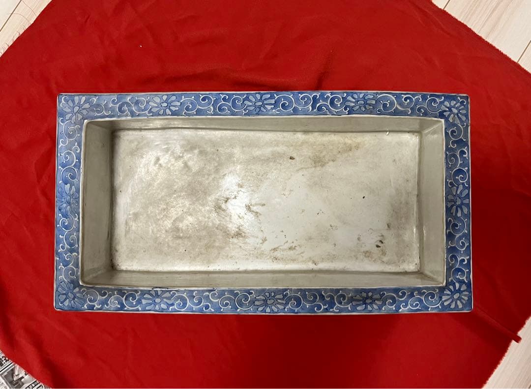 染付鉢　盆栽鉢　長方水盤 幅約53.6cm
