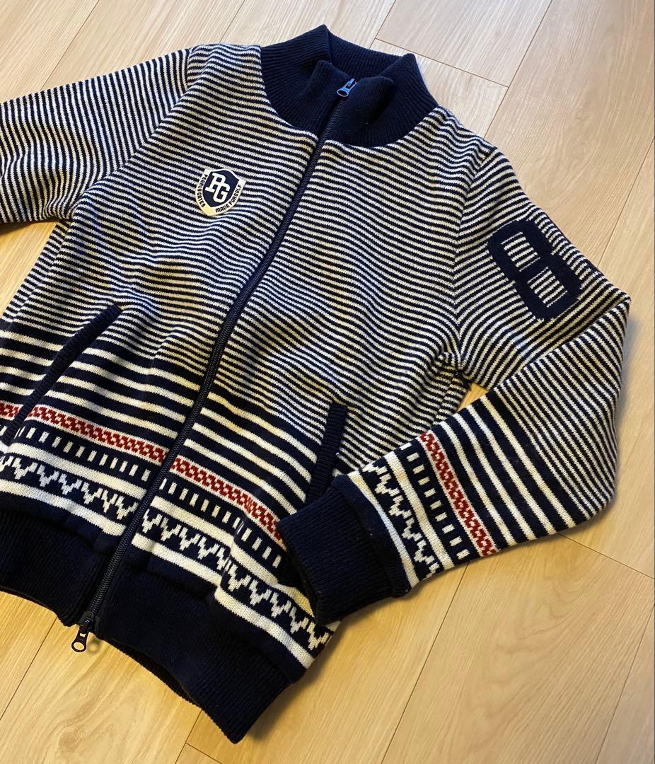 パーリーゲイツ　0サイズ PG ストライプ ジップアップセーター