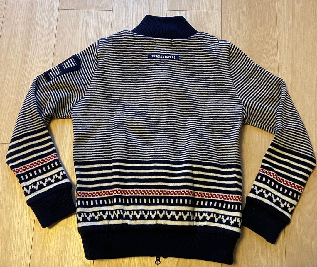パーリーゲイツ　0サイズ PG ストライプ ジップアップセーター
